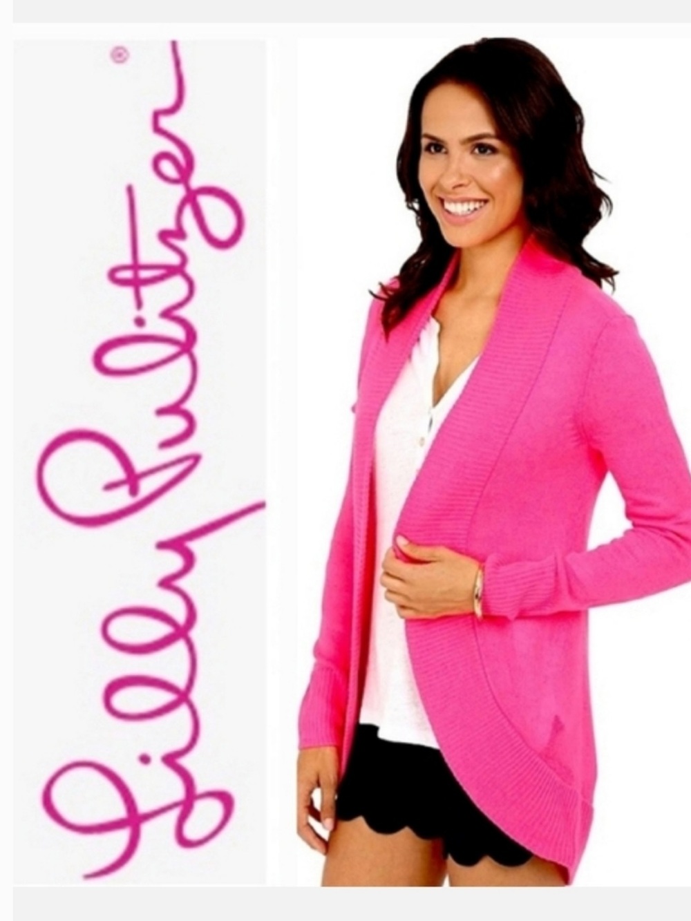 Lilly Pulitzer Bright Pink Open-Front Shawl Collar Cardigan